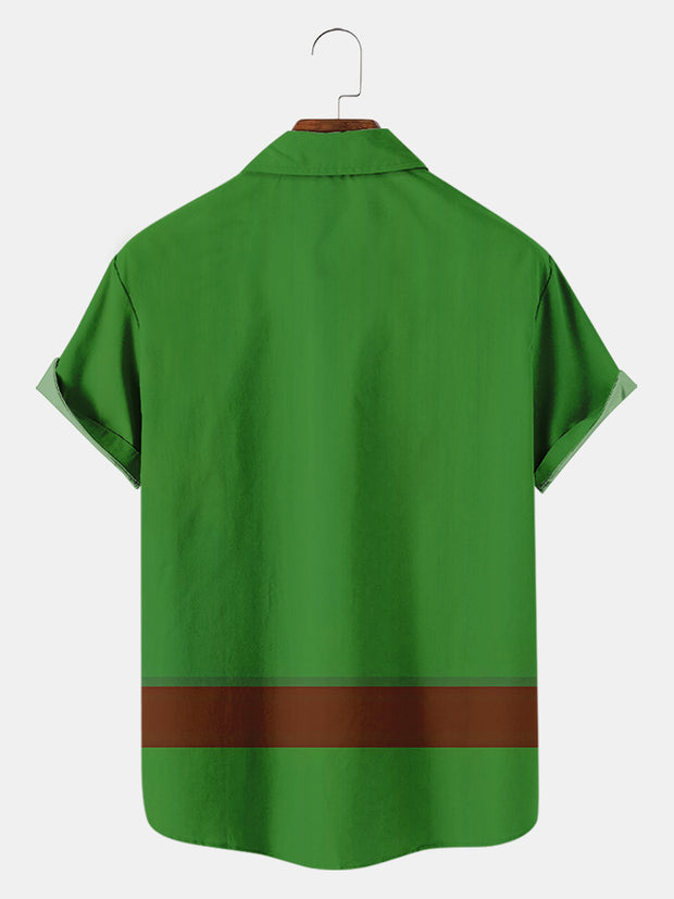 Fydude Men'S St. Patrick's Day Elf Print Short Sleeve Shirt