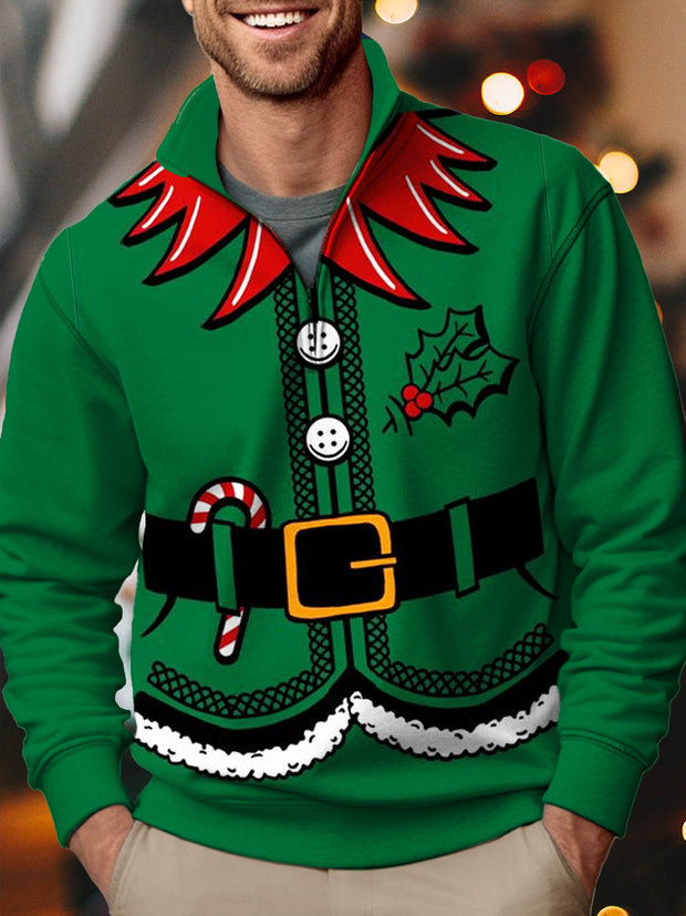 Fydude Men'S Christmas Santa Funny Print Zipper Stand Collar Sweatshirt