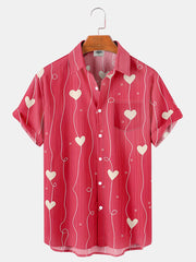 Fydude Men'S Valentine'S Day Heart Love Print Short Sleeve Shirt
