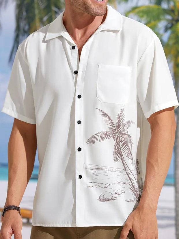 Fydude Men'S Coconut Tree Print Cotton Linen Shirt