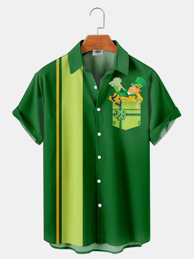 Fydude Men'S St. Patrick'S Day Clover Gold Coin Gift Print Short Sleeve Shirt