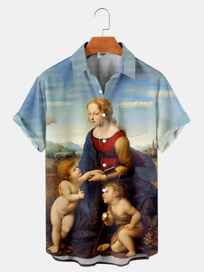Fydude Men'S Renaissance Raphael Fresco Art “The small Cowper Madonna”Printed Shirt
