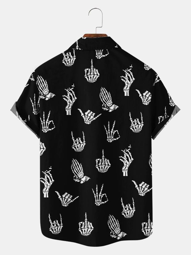 Fydude Men'S Halloween Skull Gesture Printed Shirt