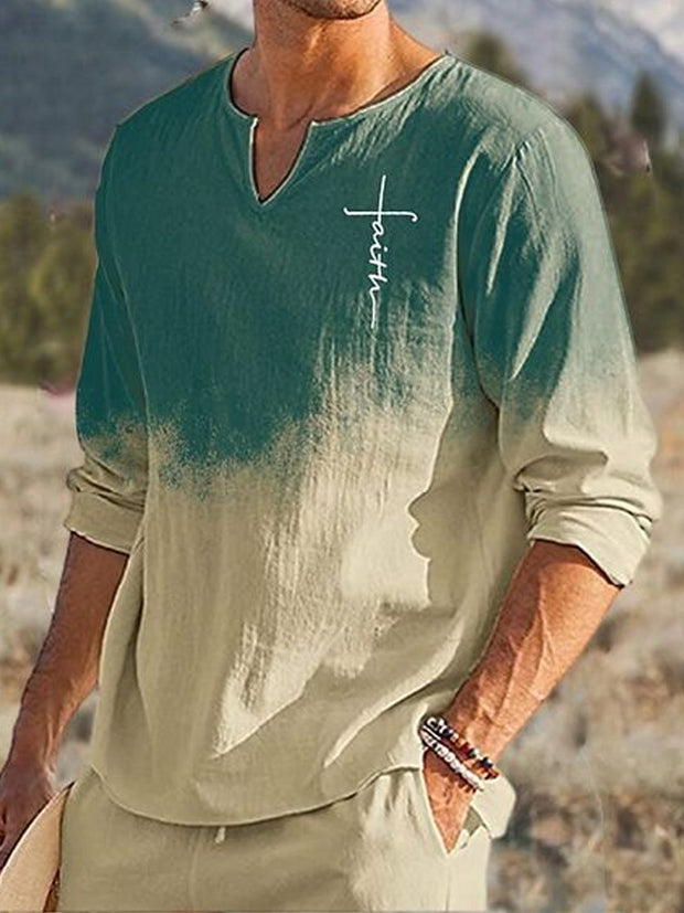 Fydude Men'S Seersucker Faith Casual Long-Sleeved Shirt