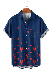 Fydude Men's Lobster Print Casual Short Sleeve Shirt