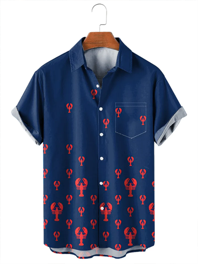 Fydude Men's Lobster Print Casual Short Sleeve Shirt