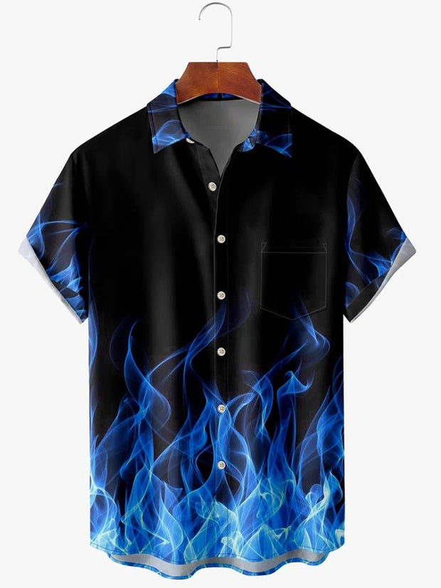 Fydude Men'S Casual Fire Print Hawaiian Shirt Set