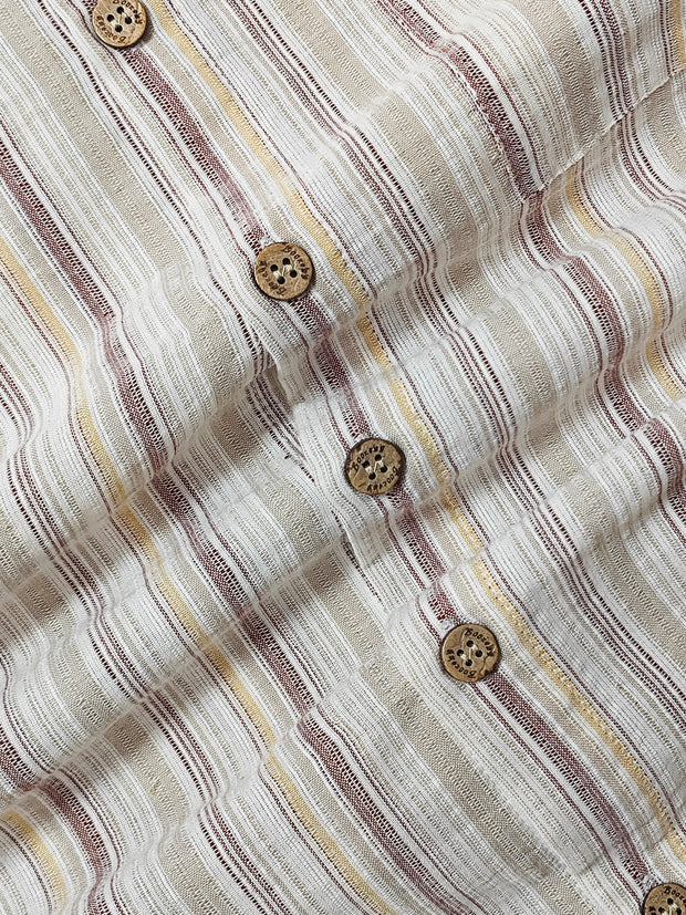 Men Brown Stripe Cotton Linen Shirt