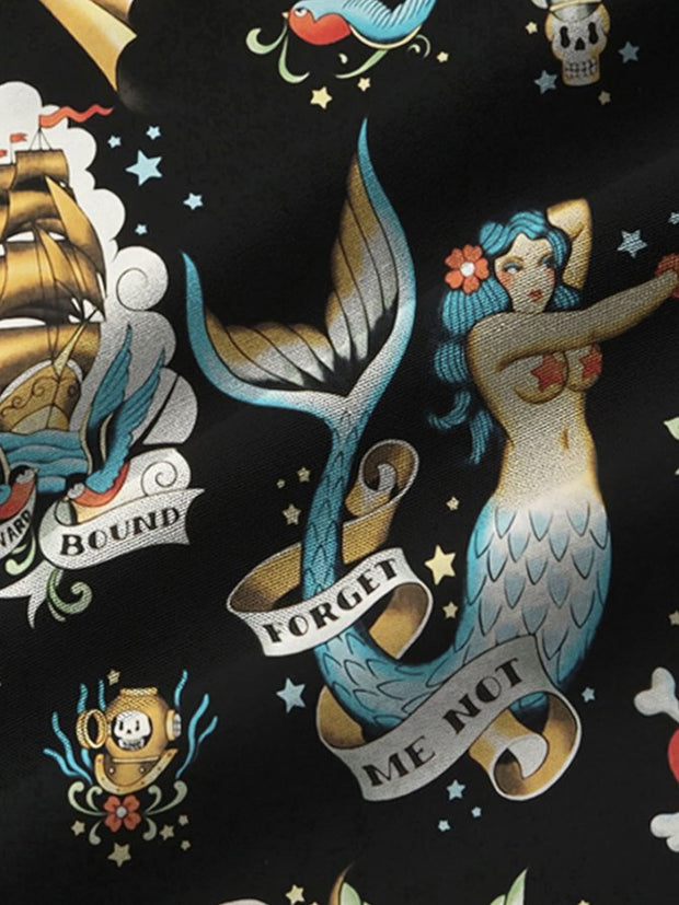 Fydude Men'S Casual Mermaid Print Hawaiian Shirt Set