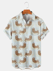 Fydude Men'S Ocean Life Sea Otter Printed Shirt