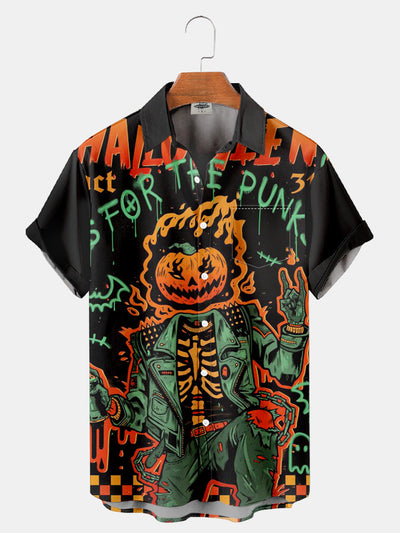 Fydude Men'S Halloween Pumpkin Man Printed Shirt