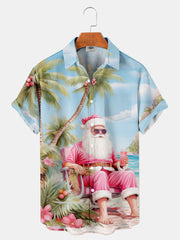 Fydude Men'S Pink Christmas Santa Vacation Printed Shirt