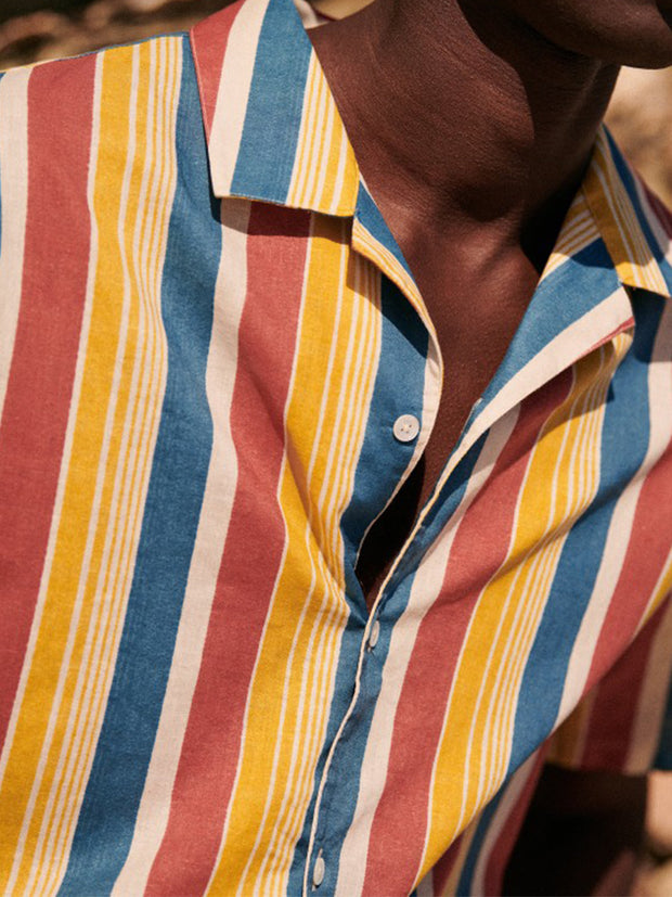 Fydude Men'S Cotton And Linen Stripe Print Shirt