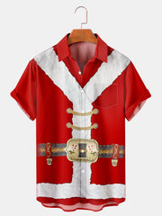 Fydude Men's Christmas Santa Printed Short Sleeve Shirt