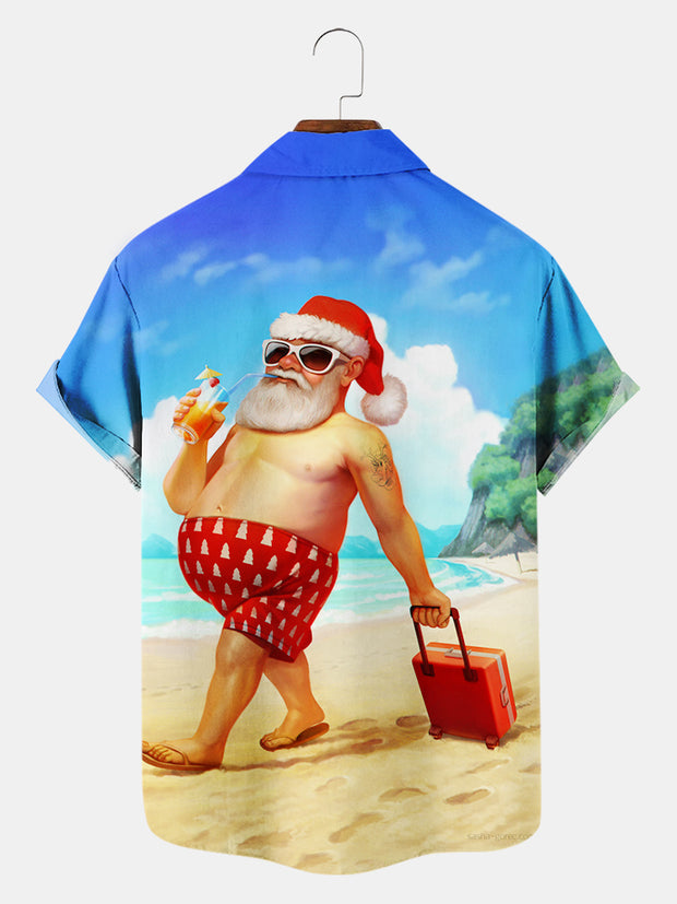 Fydude Men'S Christmas Funny Santa Vacation Printed Shirt