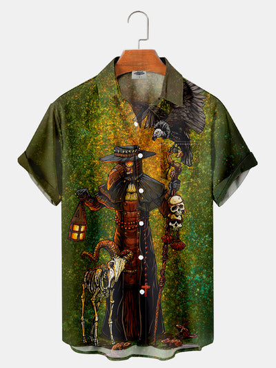 Fydude Men'S Halloween Day Of The Dead Skeleton Playing Printed Shirt