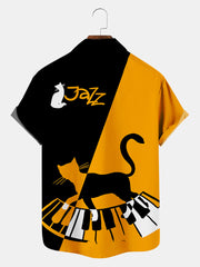 Fydude Men'S Halloween JAZZ Black Cat Piano Printed Shirt