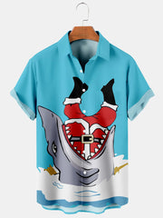 Fydude Men'S Merry Christmas Shark Printed Shirt