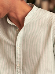 Fydude Men'S Stand Collar Stripe Cotton Linen Shirt