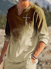 Fydude Men'S Seersucker Faith Casual Long-Sleeved Shirt