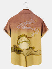 Fydude Men'S Ukiyoe Frog On Lotus Leaf Printed Shirt