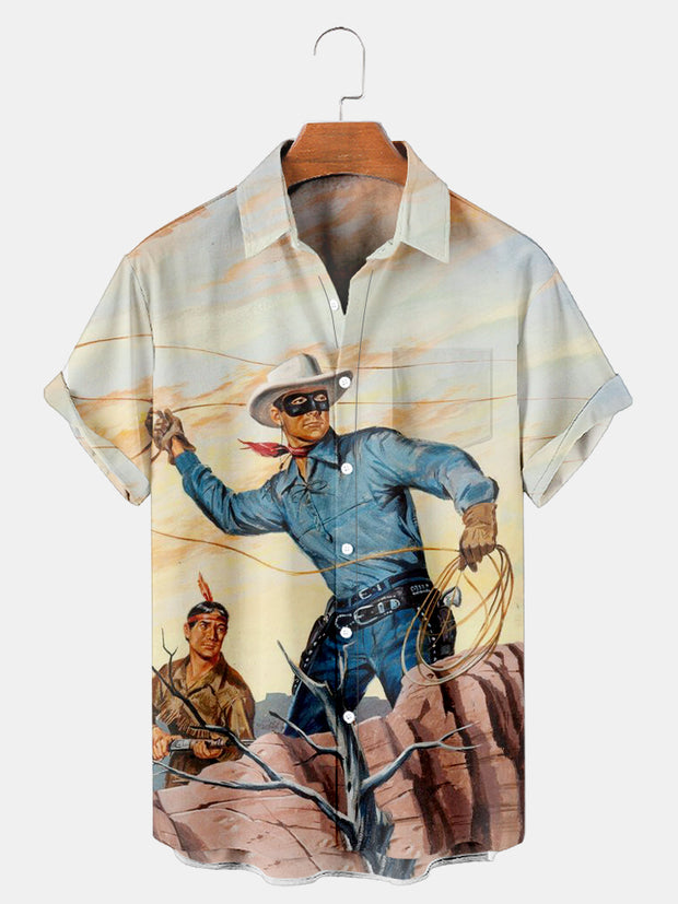 Fydude Men'S Classic Vintage Western Cowboy Printed Shirt