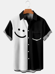 Fydude Men'S Smile Printed Contrast Pocket Casual Shirt