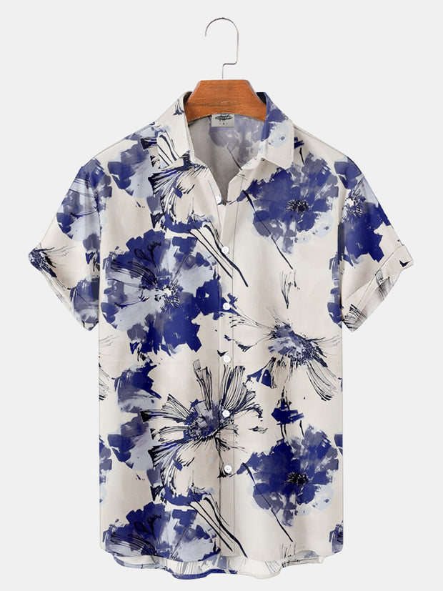Fydude Men'S Hawaiian Tropical Island Plants Flower Printed Shirt