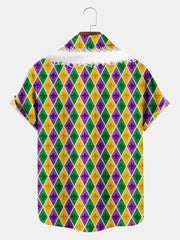 Fydude Men'S Mardi Gras Abs Print Short Sleeve Shirt