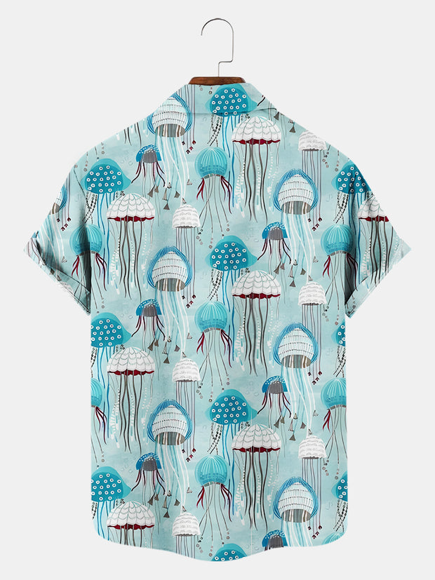 Fydude Men'S Jellyfish Print Short Sleeve Shirt