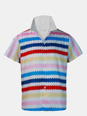 Fydude Men'S Movie Ken Same Style Color Stripes Printed Shirt