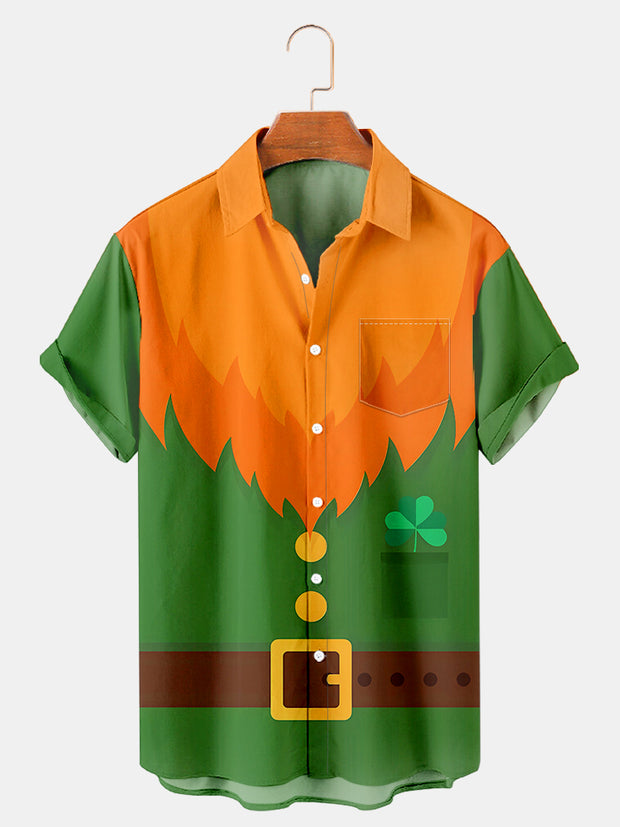 Fydude Men'S St. Patrick's Day Elf Print Short Sleeve Shirt