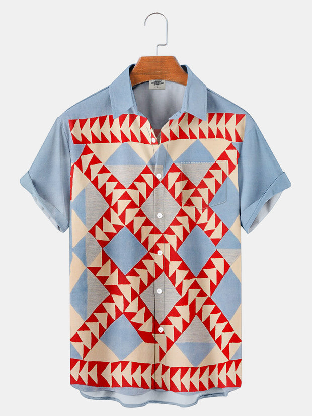 Fydude Men'S Color Block Geometry Printed Shirt