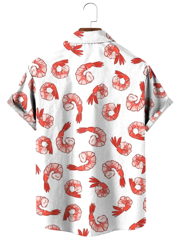 Fydude Men's Shrimp Print Casual Short Sleeve Shirt