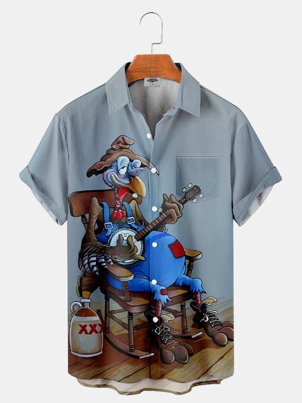 Fydude Men'S Animal With Banjo Music Printed Shirt