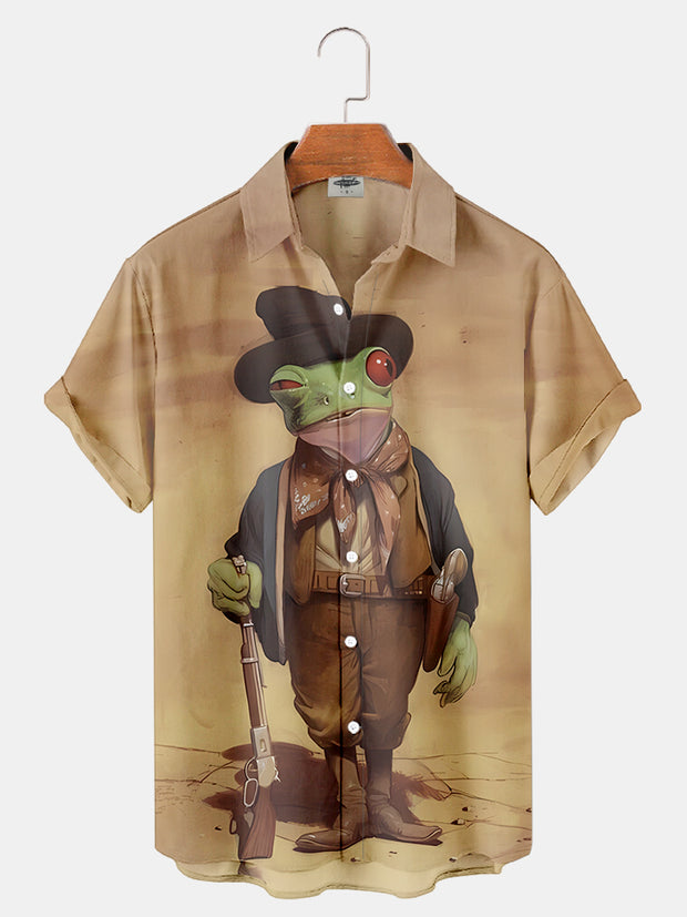Fydude Men'S Western Cowboy Frog Vintage Print Shirt