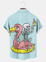 Fydude Men'S Halloween Holiday Skeleton Flamingo Printed Shirt