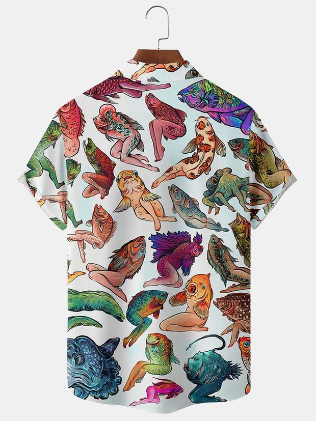 Fydude Men'S Funny Fisherman Mermaid Printed Shirt