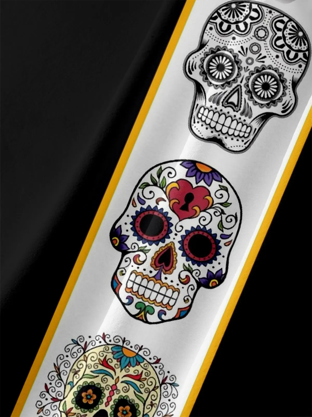 Men's Sugar Skulls Striped Bowling Short Sleeve Shirt