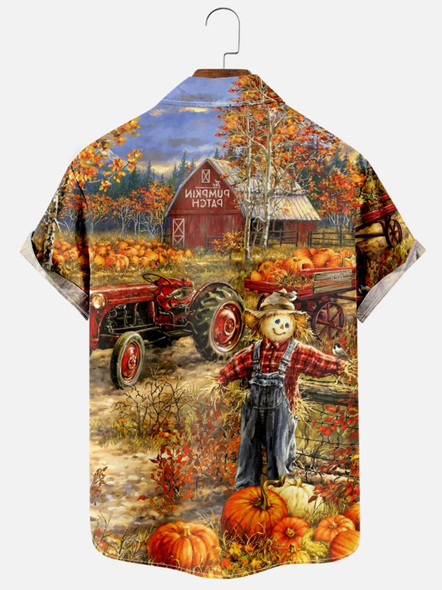 Fydude Men's Pumpkin Halloween Thanksgiving Print Shirt
