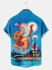 Fydude Men'S Christmas Santa Swiming Printed Shirt