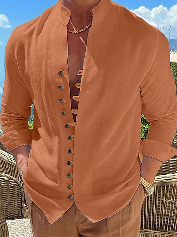 Fydude Men'S Button Cotton Linen Long Sleeve Shirt