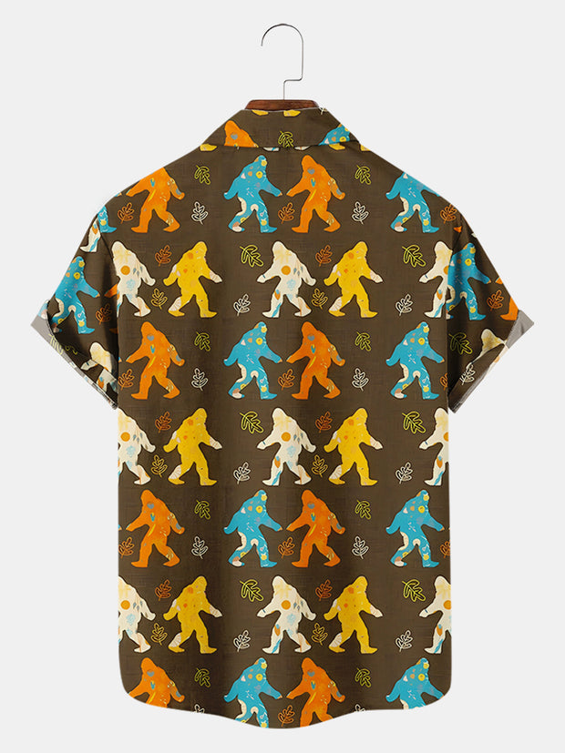 Fydude Men'S Halloween Bigfoot Autumn Maple Leaves Printed Shirt