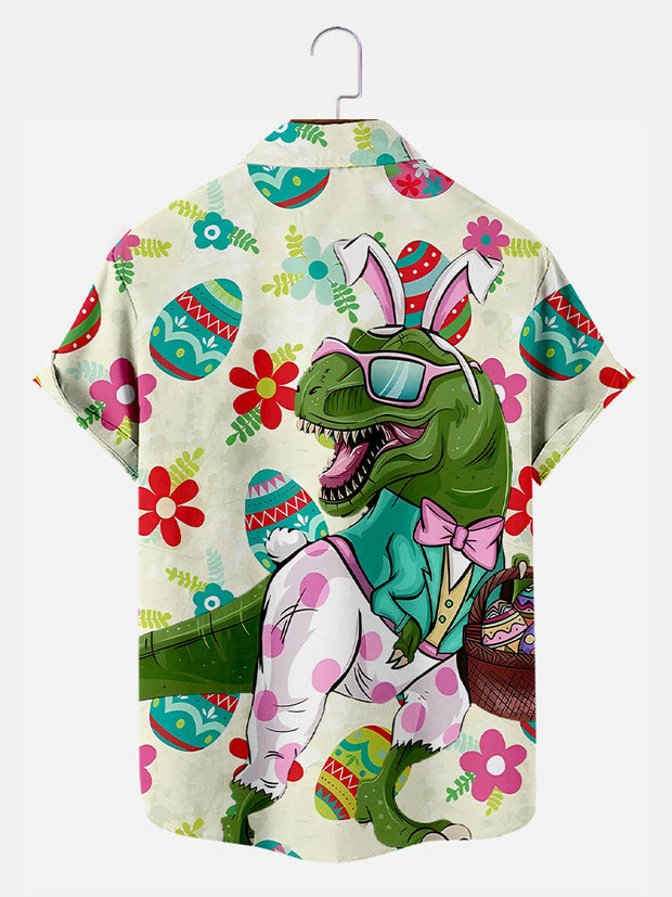 Fydude Men'S Easter Egg Dinosaur Printed Shirt