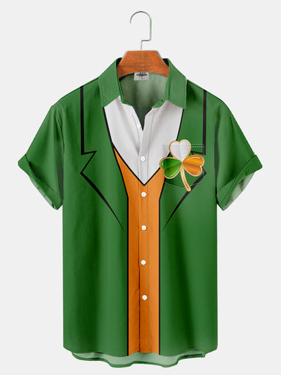 Fydude Men'S St. Patrick'S Day Clover Funny Print Short Sleeve Shirt