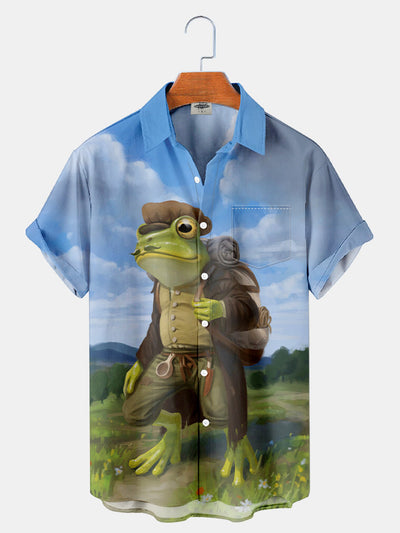 Fydude Men'S Traveling Frog Printed Shirt