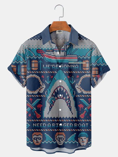 Fydude Men'S Knitted Shark Printed Shirt