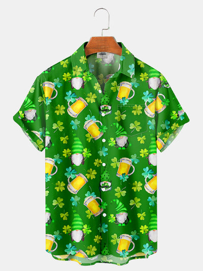 Fydude Men'S St. Patrick'S Day Clover And Beer Print Short Sleeve Shirt