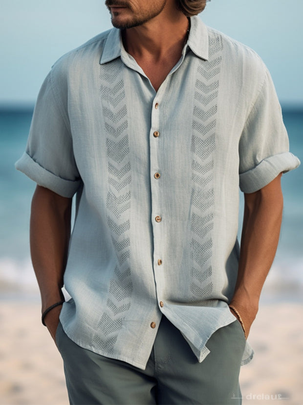 Fydude Men'S Stripe Print Cotton And Linen Shirt