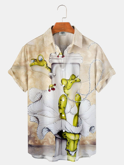 Fydude Men'S Marilyn Monroe Frog Printed Shirt